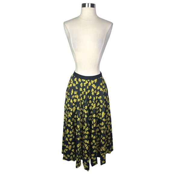 Derek Lam Collective Navy Floral Pleated Skirt - Size 2 (Italian 38) - Picture 2 of 9